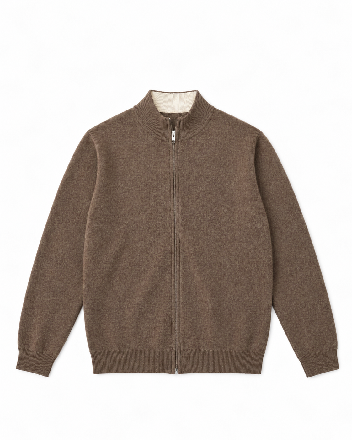 Zipper Style Sweater Cardigan Brown