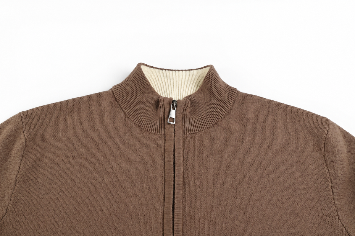 Zipper Style Sweater Cardigan Brown