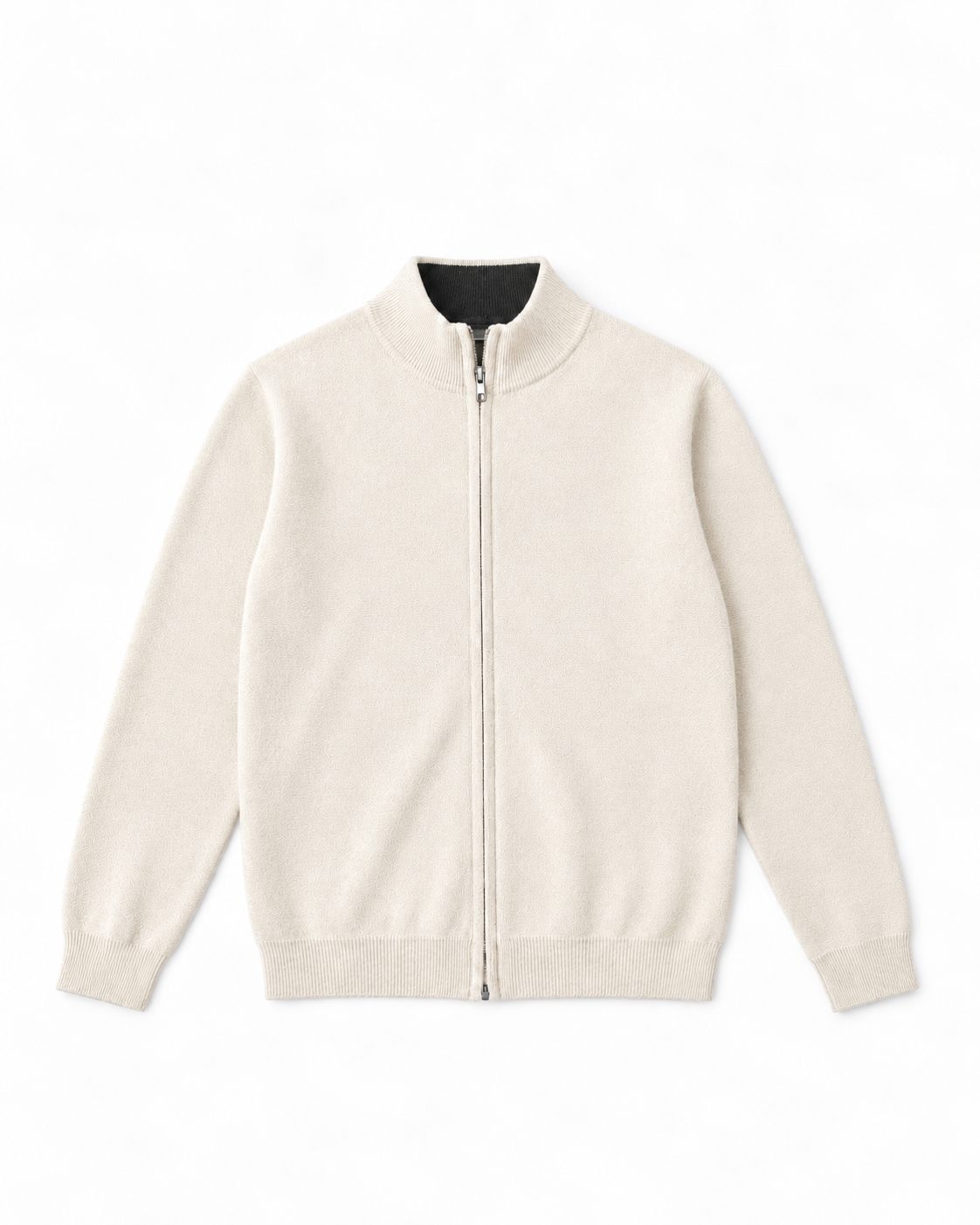Zipper Style Sweater Cardigan Beige