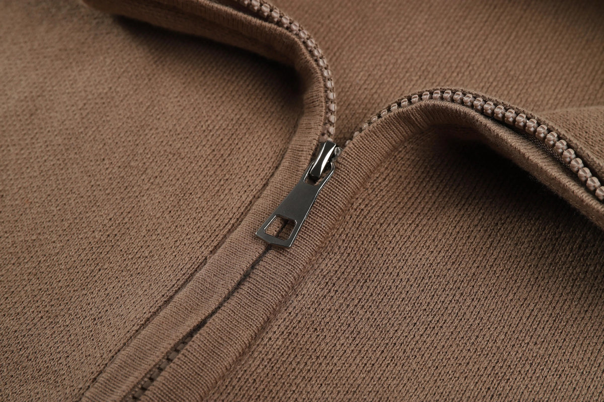 Zipper Style Sweater Cardigan Brown