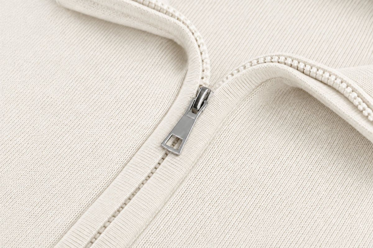 Zipper Style Sweater Cardigan Beige