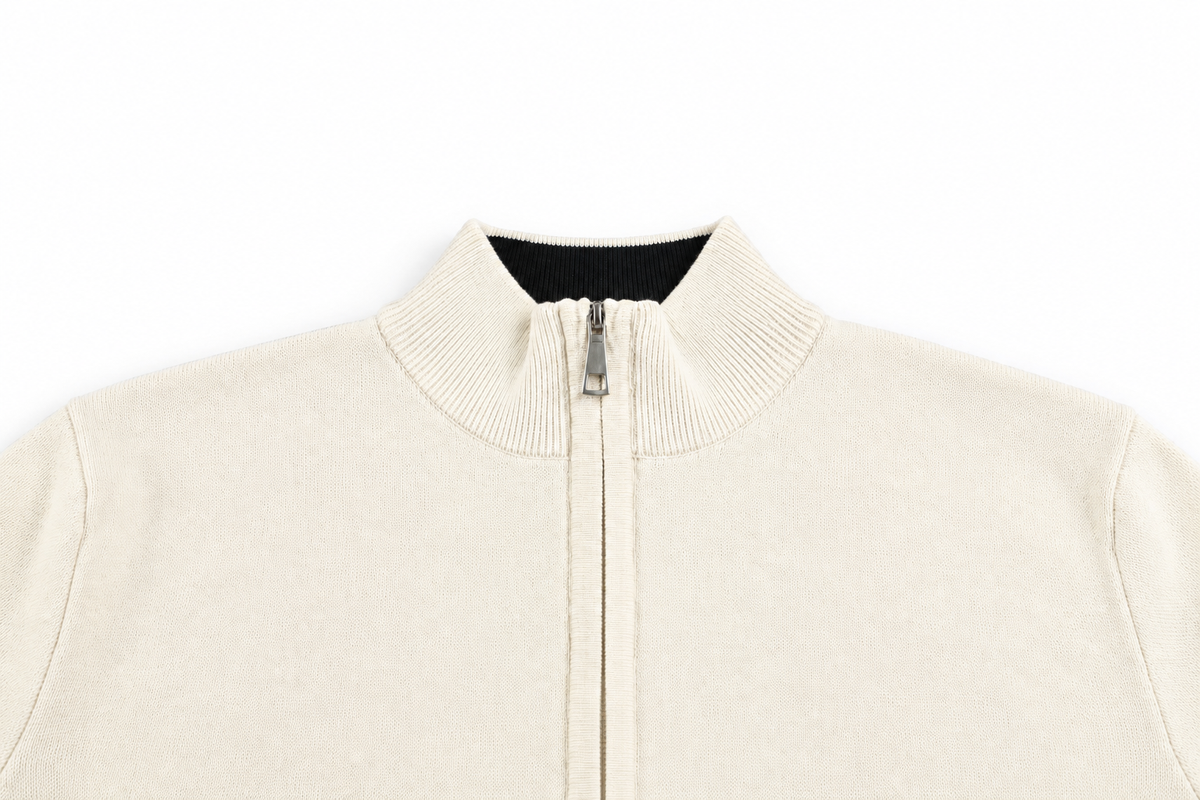 Zipper Style Sweater Cardigan Beige